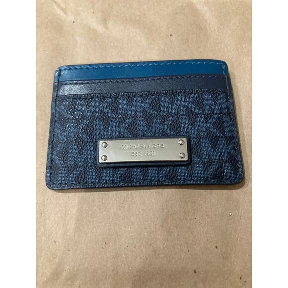 MICHAEL KORS SMALL BLUE SAFFIANO LEATHER CREDIT CARD WALLET - Picture 1 of 4